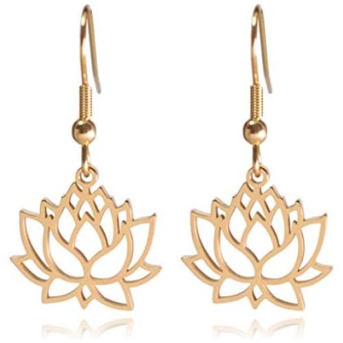 Lotus Flower Stainless Steel Dangle Earrings
