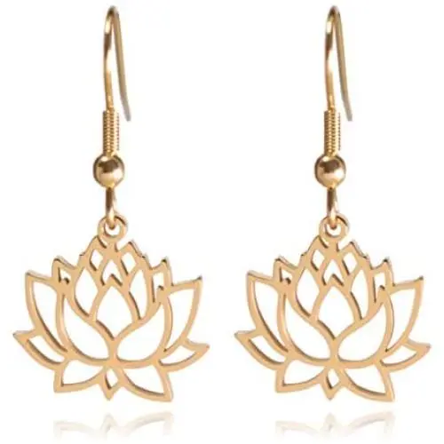 Lotus Flower Stainless Steel Dangle Earrings