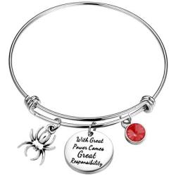 KUIYAI with Great Power Comes Great Responsibility Bracelet with Spider Charm Spiderman Quote Bangle Marvel Movie Gift Inspiration Jewelry