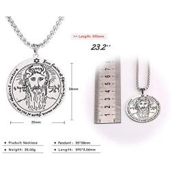 VASSAGO Stainless Steel First Pentacle of the Sun Pendant Necklace Key of Solomon Seal Round Charm Wide Chain Talisman Jewelry Men