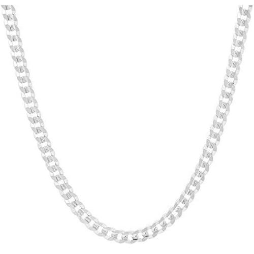 Mens 4mm Solid Sterling Silver .925 Curb Link Chain Necklace, Made in Italy