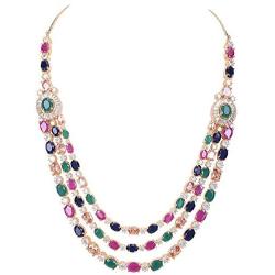 Ratnavali Jewels Cubic Zirconia Gorgeous Wedding Bridal Multi Strand Necklace Dangle Earrings Jewelry Set