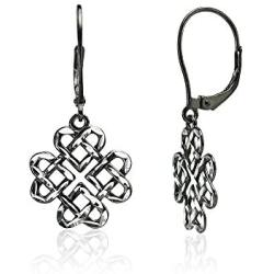 Sterling Silver Diamond-cut Celtic Heart Love Knot Leverback Earrings