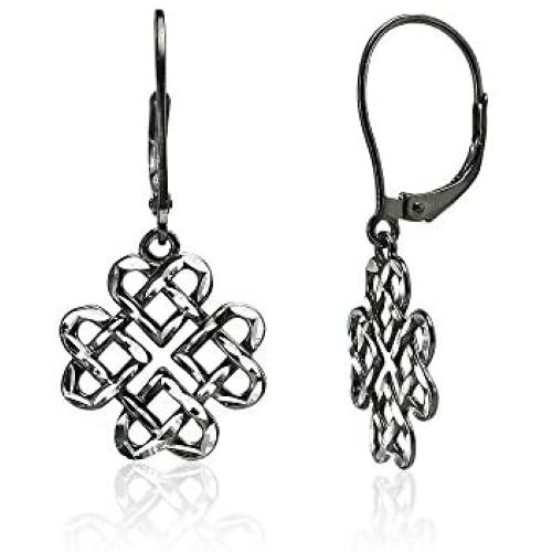Sterling Silver Diamond-cut Celtic Heart Love Knot Leverback Earrings