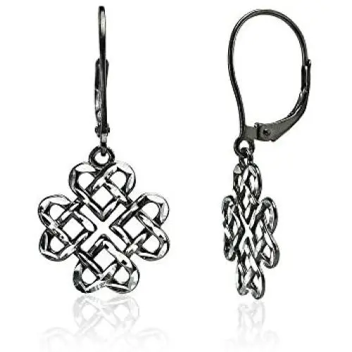 Sterling Silver Diamond-cut Celtic Heart Love Knot Leverback Earrings Sterling Silver Diamond-cut Celtic Heart Love Knot Leverback Earrings