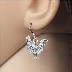 WEVENI Alloy Antique Silver Gold Plated Rooster Hen Chicken Earrings Dangle Farm Themed Jewelry Dainty Gift for Girls Women