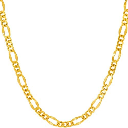 Lifetime Jewelry 4.5mm Rounded Figaro Chain Necklace for Men & Women 24k Gold Plated