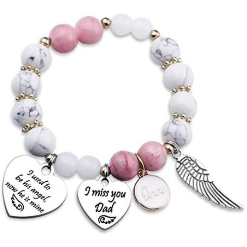 Dad Memorial Jewelry I Used to Be His Angel Now Hes Mine Bangle Jewelry Sympathy Gift for Her with Angel Wing（BR-DadAngel）