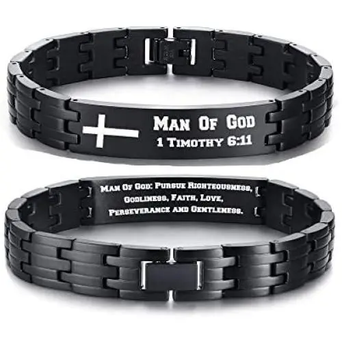 MPRAINBOW Man of God 1 Timothy 6:11 - Stainless Steel Cross Bracelet - Christian Religous Gifts for Men Boy - Inspirational Bracelet Bible Verse Jewelry - Adjustable Link ID Bracelet MPRAINBOW Man of God 1 Timothy 6:11 - Stainless Steel Cross Bracelet - Christian Religous Gifts for Men Boy - Inspirational Bracelet Bible Verse Jewelry - Adjustable Link ID Bracelet
