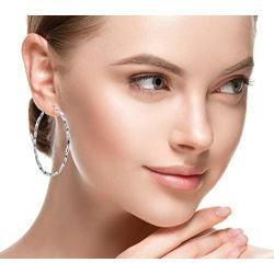 SolidSilver - Sterling Silver 2mm Click Top Hoop Earrings Polished Tight Twist Design Sizes 15 - 80mm