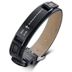 XUANPAI Adjustable Unisex Leather Bracelets Bible Verse Quote Scripture Leather Cuff Christian Religious Inspiring Jewelry,Buckle Clasp