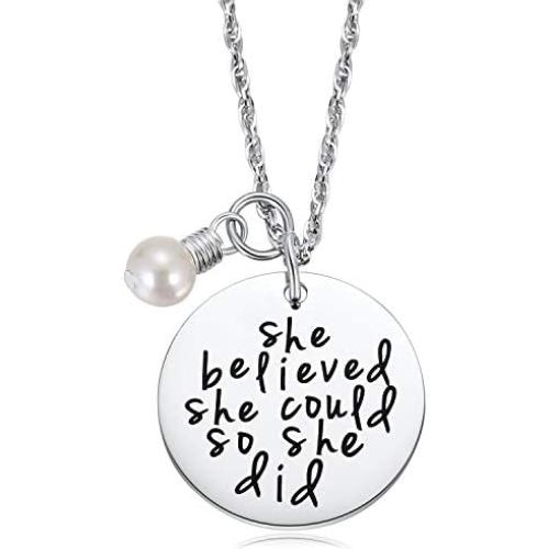 Gifts for Teenage Girls - Necklaces for Teen Girls Engraved Jewelry She Believed She Could So She Did Jewelry Pearl Necklace Inspirational Necklace Birthday Gift for Women
