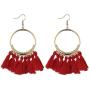 Manfnee Tassel Bohemian Earring Alloy Dangle&Drop Leather Teardrop Wood Earrings Jewelry Women