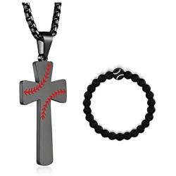 XIEXIELA Baseball Cross Pendant Necklaces, I CAN DO All Things Strength Bible Verse Stainless Steel Sport Necklace with Chain 22''+3''