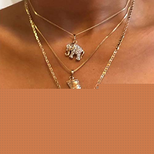 Twinklede Boho Layered Necklace Gold Elephant Pendant Necklaces Chain Nefertiti African Map Necklace Jewelry for Women and Girls (Gold 1)