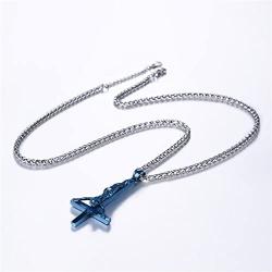 U7 Ion-Plating Blue Upside Down Crucifix Cross Pendant Satanic Jewelry Inverted Cross Necklace with 3mm Rope Chain 24''