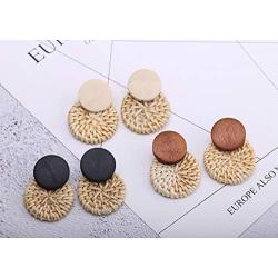 TenFit 3 Pairs Rattan Earrings For Women Girl Vacation Handmade Straw Wicker Braid Drop Dangle Earrings Lightweight Circle Statement Earrings