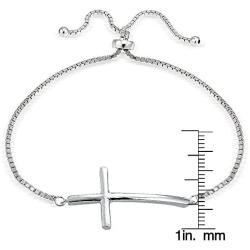 Hoops & Loops Sterling Silver Cross Polished Adjustable Bracelet