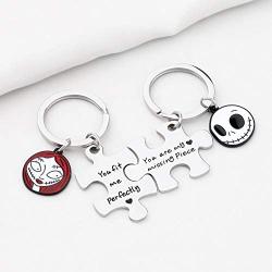 SEIRAA 2pcs The Nightmare Before Christmas Puzzle Keychain Set for Couple You’re My Missing Pieces Matching Jewelry