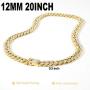 Mens 12MM 14MM 20MM Chains 18K Gold Plated CZ Fully Iced-Out Miami Cuban Link Necklace