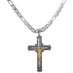 ANISLAJW Cross Necklace for Men, Burnished Silver Gold Small Jesus Cross Marina Chain Pendant Necklace for Men Women