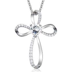 Klurent Love Heart Cross Necklaces for Women 925 Sterling Silver Heart Infinity Necklace Gift for Girls 5A Cubic Zirconia Necklaces for Daughter Wife Mother Birthday