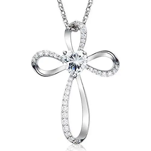 Klurent Love Heart Cross Necklaces for Women 925 Sterling Silver Heart Infinity Necklace Gift for Girls 5A Cubic Zirconia Necklaces for Daughter Wife Mother Birthday
