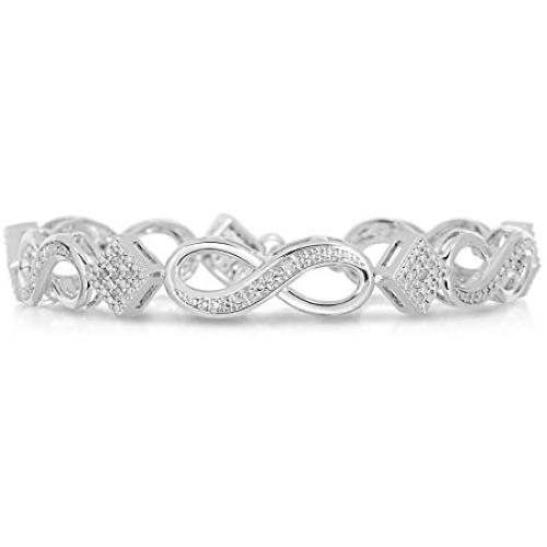 NATALIA DRAKE 1/10 Cttw Diamond Infinity Link Bracelet With Hidden Safety Lock for Women in Rhodium Plated Brass (Color I-J / Clarity I2-I3)