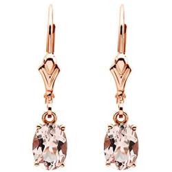 Solid 14k Rose Gold Morganite Dangle Lever back Earrings