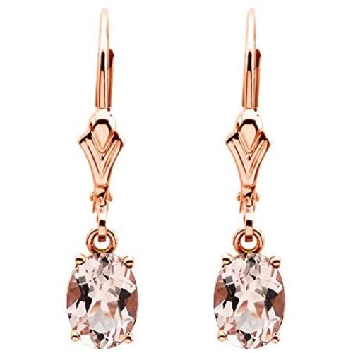 Solid 14k Rose Gold Morganite Dangle Lever back Earrings