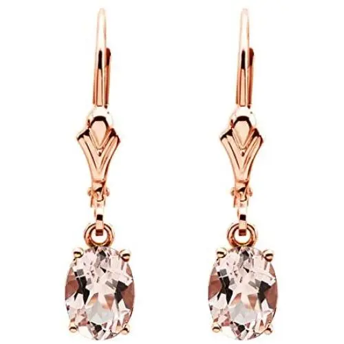 Solid 14k Rose Gold Morganite Dangle Lever back Earrings Solid 14k Rose Gold Morganite Dangle Lever back Earrings