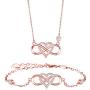 BlingGem Jewelry Sets for Women Infinity Heart Necklace Bracelet Set White/Rose/Gold Plated Sterling Silver Cubic Zirconia Love Heart Jewelry Set Anniversary Birthday Mothers Gift for Women
