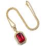 Halukakah Gold Chain for Men Iced Out,18k Real Gold Plated Ruby Pendant Necklace,Full Cz Lab Diamonds Prong Set,with Rope Chain 24''/Tennis Chain 20'',Free Giftbox