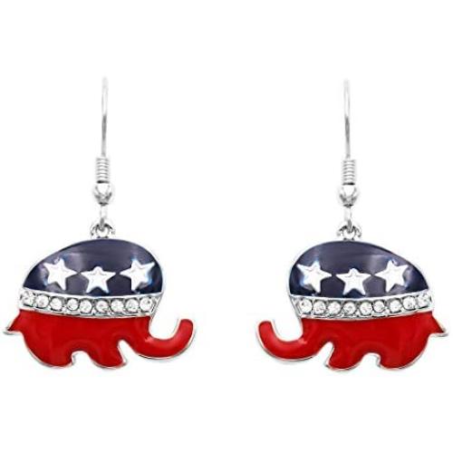 Rosemarie Collections Womens Patriotic USA Political Party American Flag Dangle Earrings