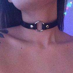 Zoestar Black Leather Choker Necklaces Circle Adjustable Collar Necklace Jewelry for Women (Black)