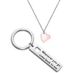 ENSIANTH Boyfriend Gift Wherever You Go Come Back to Me Keychain Moving Away Gift Couples Jewelry College Graduation Gift