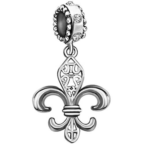JMQJewelry Fleur De Lis Flower Charm Dangle Birthstone Charms for Bracelets Mothers Day Son Daughter Gifts