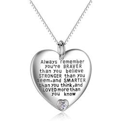 YFN Sterling Silver Always Remember You are Braver Than You Believe Jewelry Pendant Necklace Inspirational Gifts