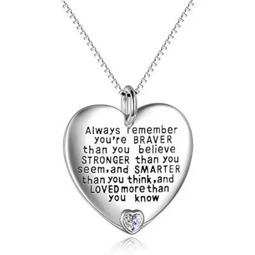 YFN Sterling Silver Always Remember You are Braver Than You Believe Jewelry Pendant Necklace Inspirational Gifts