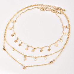 Chargances Bohemia Moon and Stars Necklace for Women Gold Laying Choker Necklace for Weeding Dating Prom Festival Delicate stars Moon Crescent Jewelry Gift for Women and Girls