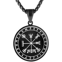 HZMAN Mens Norse Vegvisir RUNE Runes Amulet Pendant Celtic Pagan Stainless Steel Viking Talisman Necklace