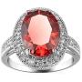 HSQYJ Oval Art Deco Wedding Engagement Ring Rhodium Plated Cocktail Ring with Simulated Oval Red Crystal Clear CZ Band Ring Fashion Luxury Jewelry for Women Girl Gift