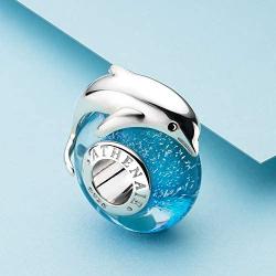 ATHENAIE Italian Murano Glass 925 Sterling Silver Summer Beach Dolphin Rainbow Anchor Sea Charms Beads for Bracelet