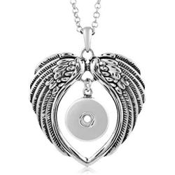 Interchangeable Snap Jewelry Angel Wings Necklace Stainless Steel Length 19-21'' Holds 18-20mm Standard Snaps My Prime Gifts