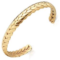 Lolalet Wide Open Cuff Bracelet, for Men Women, 18K Gold Plated Wheat Style Couples Love Bracelets, Weave Braided Twisted Open Cuff Bangle Jewelry –Gold