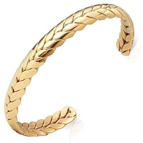 Lolalet Wide Open Cuff Bracelet, for Men Women, 18K Gold Plated Wheat Style Couples Love Bracelets, Weave Braided Twisted Open Cuff Bangle Jewelry –Gold