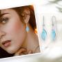 925 Sterling Silver Rhodium Plated High Polished Marquise Natural Caribbean Larimar Gemstone Dangling Earrings