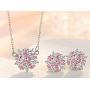 idealway Pink Cherry Blossoms Flower Necklace Earrings Wedding Jewelry CZ Hypoallergenic (Zircon Pink Flower Set)