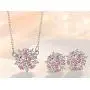 idealway Pink Cherry Blossoms Flower Necklace Earrings Wedding Jewelry CZ Hypoallergenic (Zircon Pink Flower Set)