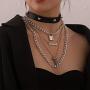 Bmadge Punk Leather Choker Necklace Layered Silver Lock and Key Pendant Chunky Chain Necklaces Spike Letter Chain Jewelry for Women and Girls
